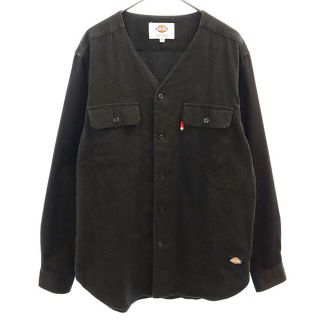 ディッキーズ(Dickies)のディッキーズ ワンポイントロゴワッペン 長袖 ノーカラー シャツ M ブラック Diskies メンズ 【中古】  【230412】(シャツ)