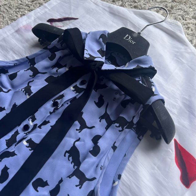 フラワーオブライフ 【良品】kate spade 猫柄ワンピース リボンタイ