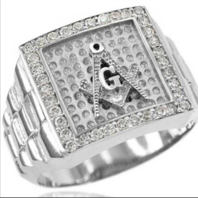 【SALE】リング メンズ シルバー ホワイト フリーメイソン 指輪 16号 レディースのアクセサリー(リング(指輪))の商品写真