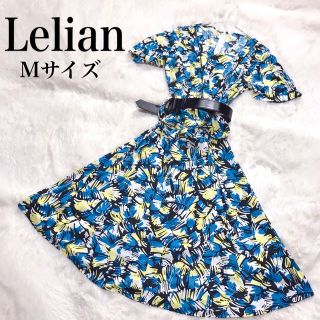 美品 Lelian レリアン ベルト付き マルチカラー ワンピース 総柄