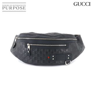 グッチ(Gucci)のグッチ GUCCI グッチシマ ボディ バッグ ウエスト ポーチ レザー ブラック シルバー 金具 246409 VLP 90186332(ボディーバッグ)