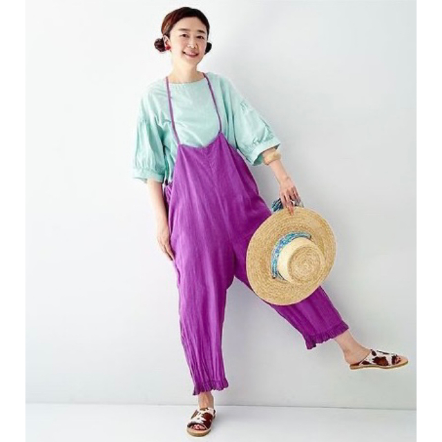nest Robe リネン プチフリルサロペット パープル-