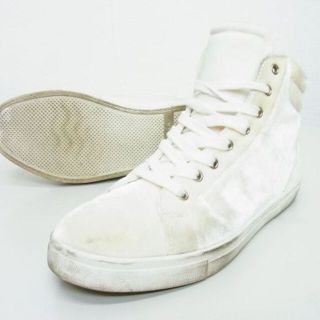 ザラ(ZARA)のザラマン★ベルベットシルク混ハイカットスニーカー26cm★ホワイト白(スニーカー)