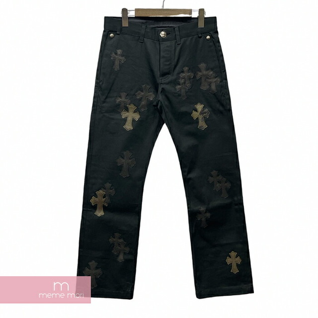 CHROME HEARTS CHINOS CEM CRS PTCH クロムハーツ セメタリークロスパッチチノパンツ ワークパンツ クロスボール レザー切替 ボタンフライ カモパッチ ブラック サイズ30【230411】【-A】【me04】