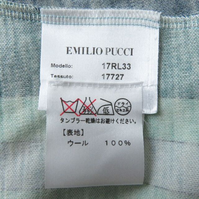 極美品☆正規品 EMILIO PUCCI エミリオプッチ 17RL33 プッチ柄 カシュクール ウール100% 長袖 ベルト付 ワンピース グリーン系 38 伊製 J04-st30320-101