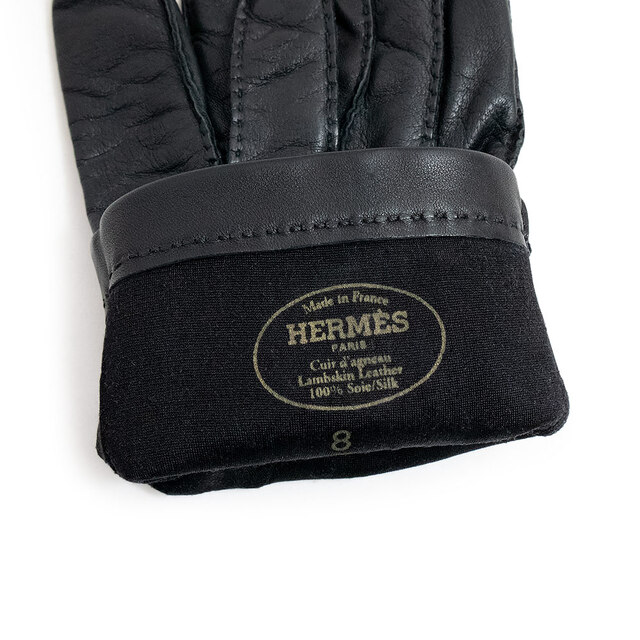 Hermes - エルメス 手袋 グローブ ラムスキン レザー ブラック 黒 #8