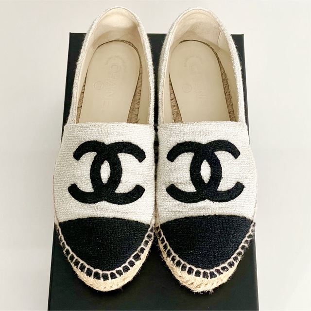 CHANEL シャネルココマーク　エスパドリーユ　シルバー×ブラック　37サイズ