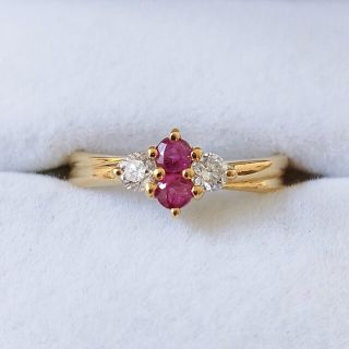 ダイヤモンド×ルビー リング K18YG 0.20ct 0.16ct 2.3g(リング(指輪))