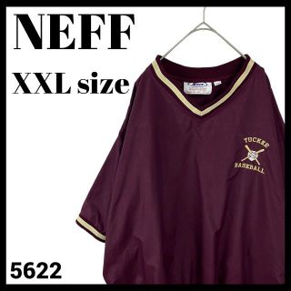 ネフ(Neff)のUSA製 半袖 Vネック ナイロン プルオーバー ボルドー 刺繍 US/XXL(Tシャツ/カットソー(半袖/袖なし))