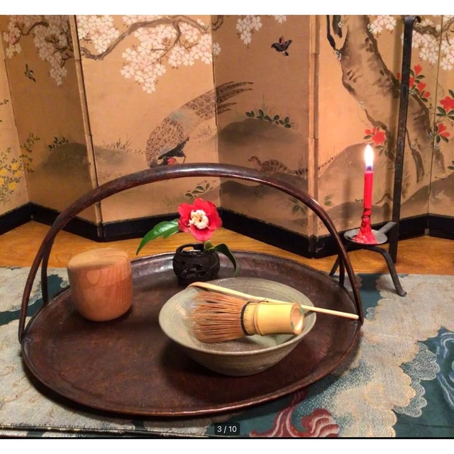 A663 煎茶道具 古銅提手打出盆 菓子器 抹茶 煎茶盆 盆 骨董 1客 愛用