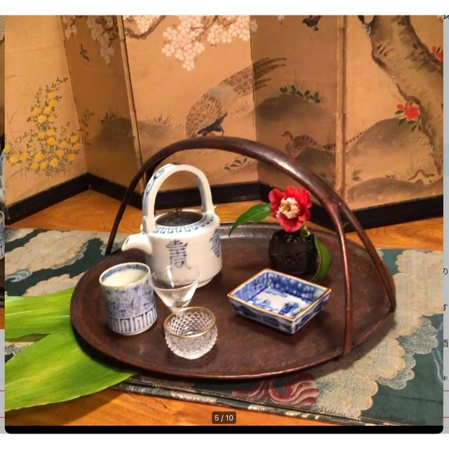 A663 煎茶道具 古銅提手打出盆 菓子器 抹茶 煎茶盆 盆 骨董 1客