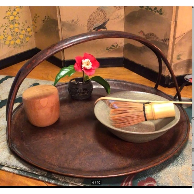 A663 煎茶道具 古銅提手打出盆 菓子器 抹茶 煎茶盆 盆 骨董 1客 愛用