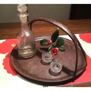 A663 煎茶道具 古銅提手打出盆 菓子器 抹茶 煎茶盆 盆 骨董 1客