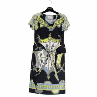 エミリオプッチ(EMILIO PUCCI)の美品 エミリオプッチ EMILIO PUCCI ワンピース ベルト付き ショートスリーブ 総柄 ジャージー トップス レディース I38 F34 USA4(M相当) マルチカラー(ひざ丈ワンピース)