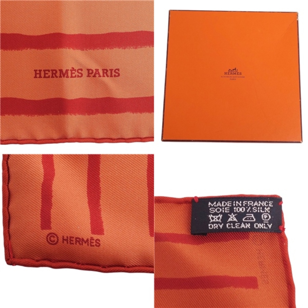 Hermes(エルメス)の美品 エルメス HERMES スカーフ カレ45 ボーダー シルク100％ フランス製 オレンジ レディースのファッション小物(バンダナ/スカーフ)の商品写真