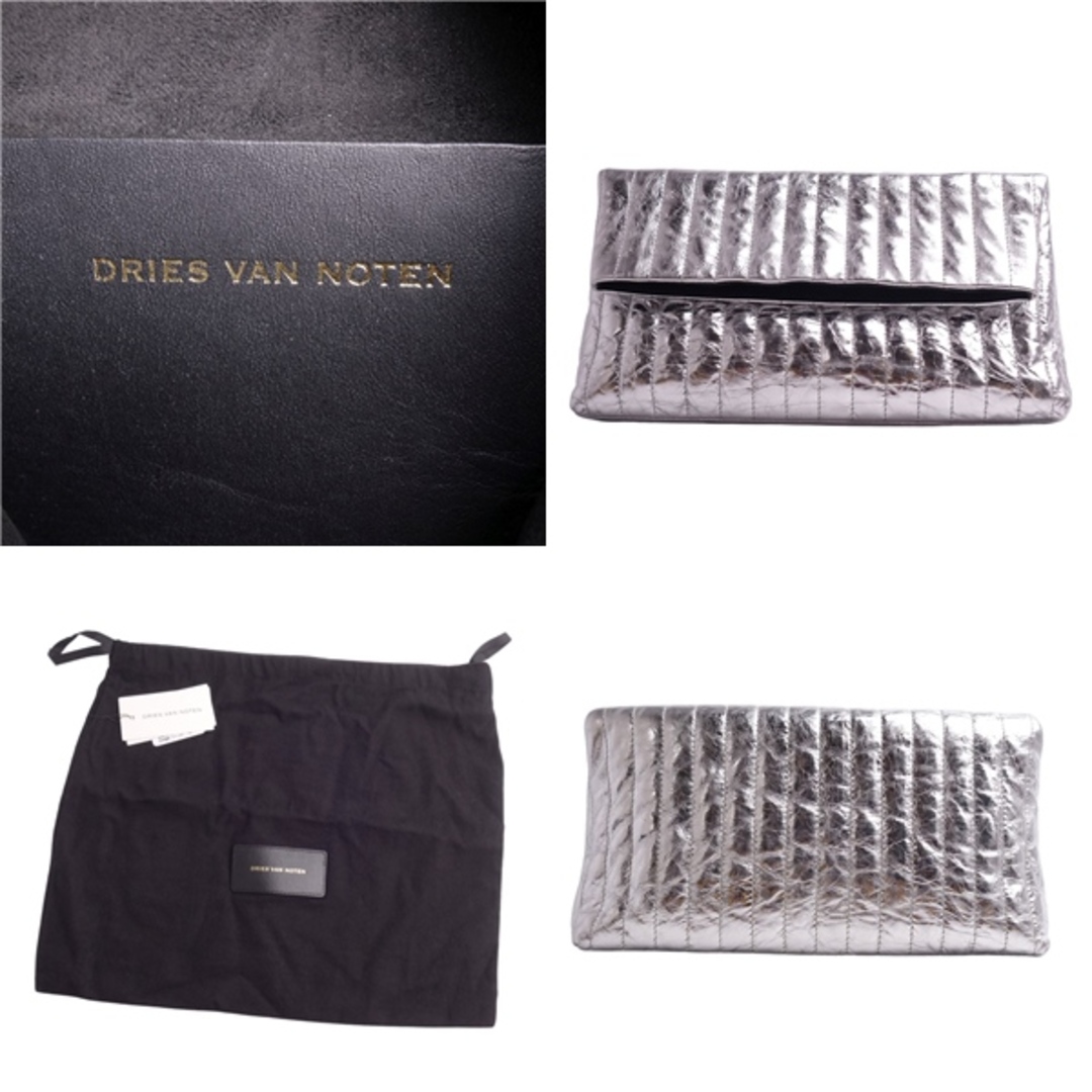 DRIES VAN NOTEN(ドリスヴァンノッテン)の美品 ドリスヴァンノッテン DRIES VAN NOTEN バッグ クラッチバッグ セカンドバッグ レザー カバン レディース シルバー レディースのバッグ(クラッチバッグ)の商品写真