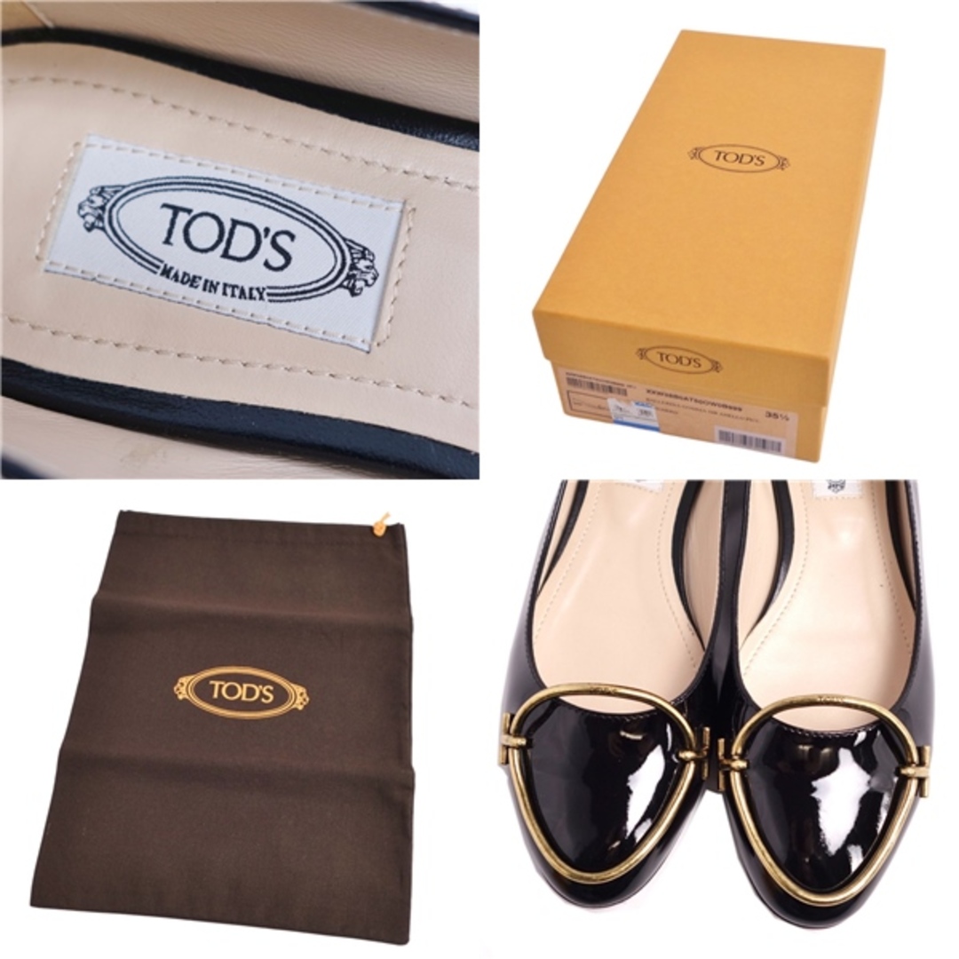 TOD'S(トッズ)の美品 トッズ TOD'S パンプス フラットパンプス パテントレザー エナメル シューズ 靴 レディース 35.5(22.5cm相当) ブラック レディースの靴/シューズ(ハイヒール/パンプス)の商品写真