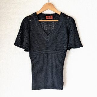 ミッソーニ(MISSONI)のMISSONI　ミッソーニ　クロシェットニット　フレア袖　黒　半袖　ITALY製(ニット/セーター)