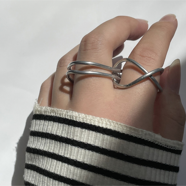 line ＆ cross w finger ring _ダブルフィンガーリング レディースのアクセサリー(リング(指輪))の商品写真