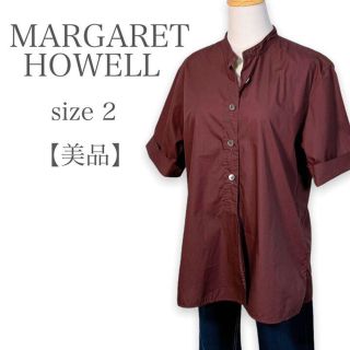 マーガレットハウエル(MARGARET HOWELL)のMARGARET HOWELL  コットン　五分袖　シャツ　ワインレッド　日本製(シャツ/ブラウス(半袖/袖なし))