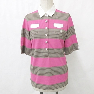 マンシングウェア(Munsingwear)のマンシングウェア シャツ ポロシャツ 半袖 ロゴ ボーダー ピンク 茶 白 M(ウエア)