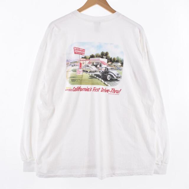 Hanes(ヘインズ)の古着 ヘインズ Hanes IN-N-OUT BURGER SOUTHERN CALIFORNIA 両面プリント アドバタイジング ロングTシャツ ロンT メンズXXL /eaa317099 メンズのトップス(Tシャツ/カットソー(半袖/袖なし))の商品写真