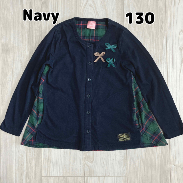 navy natural(ネイビーナチュラル)の130 Navy チュニック　カットソー　ネイビー　チェック キッズ/ベビー/マタニティのキッズ服女の子用(90cm~)(Tシャツ/カットソー)の商品写真