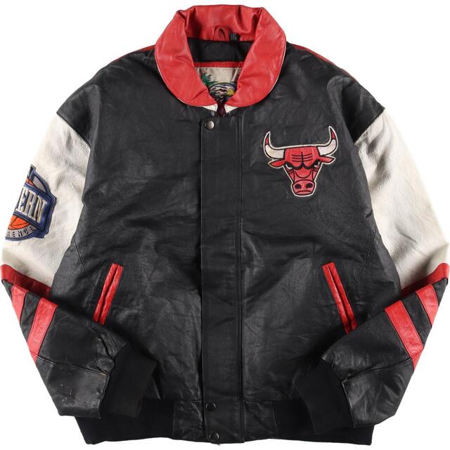 90年代 ジェフハミルトン JEFF HAMILTON NBA CHICAGO BULLS シカゴブルズ オールレザースタジャン バーシティジャケット メンズL ヴィンテージ /evb000632