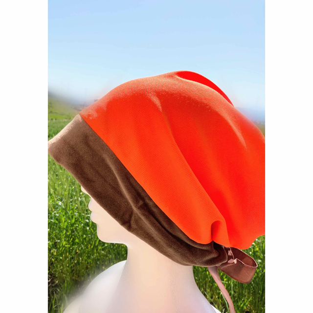 キャロットオレンジ色の医療用帽子・日よけ帽子 ハンドメイドのファッション小物(帽子)の商品写真