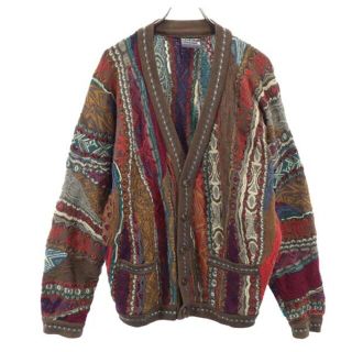 クージー(COOGI)のクージー 90s オールド ヴィンテージ ウール100％ ニット 総柄 カーディガン L COOGI Vネック メンズ 【中古】  【230412】(カーディガン)