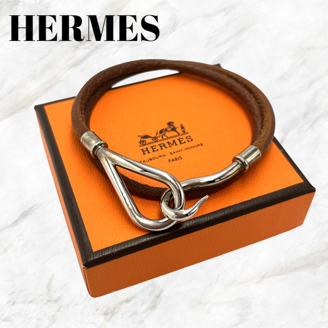 美品 箱付】HERMES ジャンボブレスレット チョーカー シルバー金具 2重 【超安い】 4680円引き