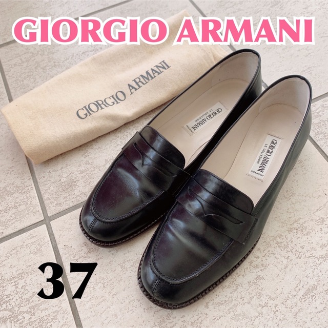 【ブランド品】GIORGIO ARMANI ジョルジオアルマーニ　無地黒の革靴