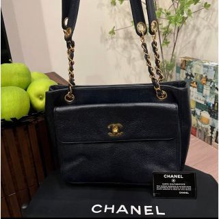 【即配送】CHANEL キャビアスキン　背面でかココ　ネイビー　シール有　G金具