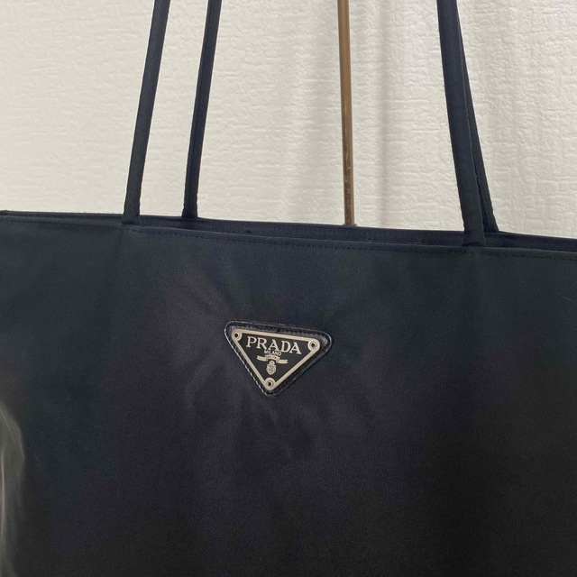 【美品】PRADA ナイロン トートバッグ A4 ブラック 三角ロゴ プレート