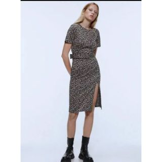 ザラ(ZARA)のZARA ザラ レオパード ワンピース スリット(ひざ丈ワンピース)