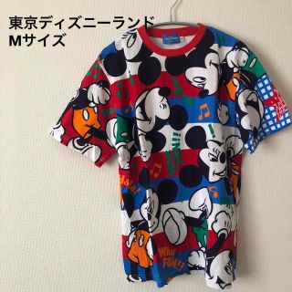 ディズニー(Disney)のディズニーランド　ディズニーシー　ミッキー　カラフル　Tシャツ　半袖　M 美品(Tシャツ(半袖/袖なし))