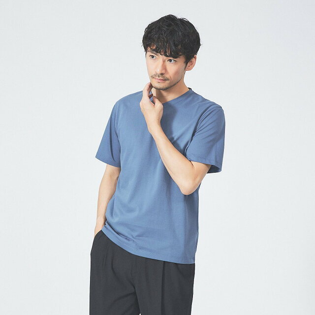 ABAHOUSE(アバハウス)の【ブルー】【48】【マイクロ鹿の子】シルケット Vネック Tシャツ メンズのトップス(Tシャツ/カットソー(半袖/袖なし))の商品写真