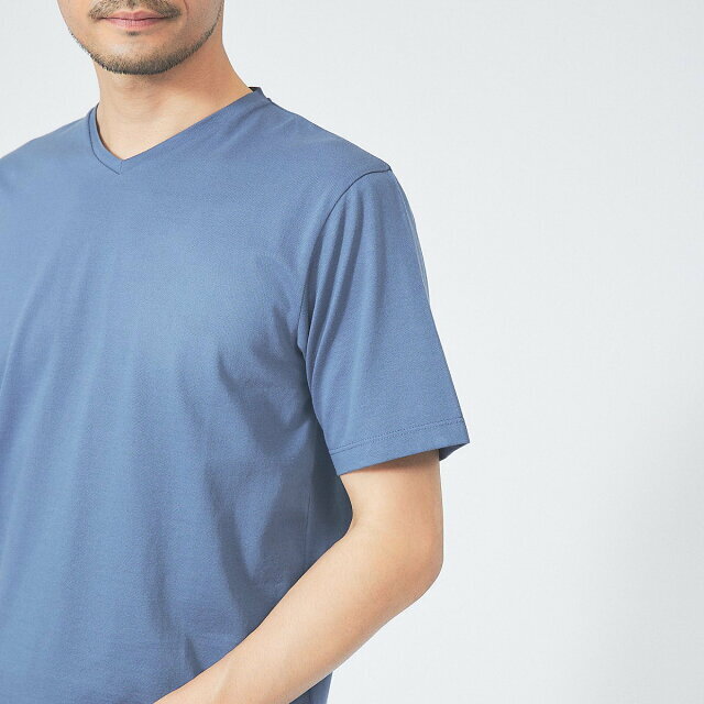 ABAHOUSE(アバハウス)の【ブルー】【46】【マイクロ鹿の子】シルケット Vネック Tシャツ メンズのトップス(Tシャツ/カットソー(半袖/袖なし))の商品写真