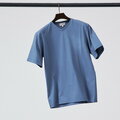 【ブルー】【マイクロ鹿の子】シルケット Vネック Tシャツ