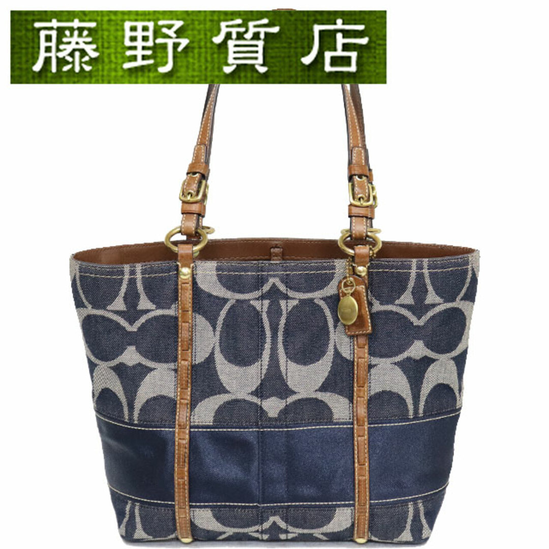 型番CO768-11179コーチ COACH デニムトートバッグ デニム × レザー ブルー × 茶 ゴールド金具 CO768-11179 8082