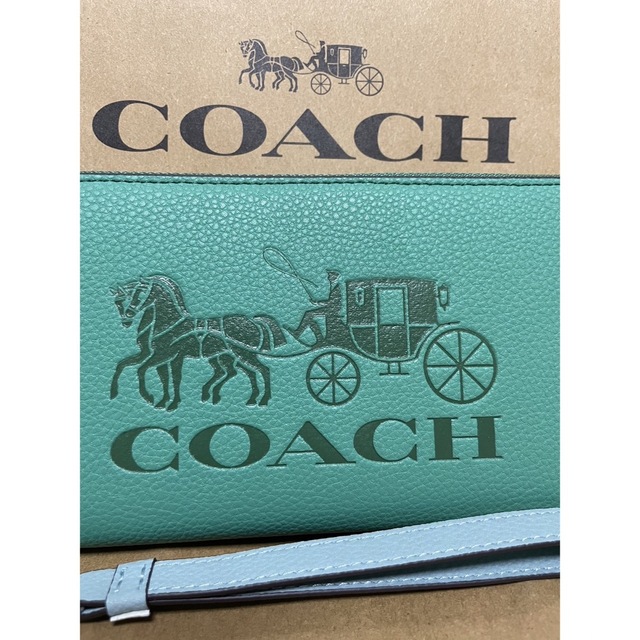 COACH(コーチ)の長財布 アウトレット COACH グリーン 馬車 ストラップ 母の日 プレゼント レディースのファッション小物(財布)の商品写真