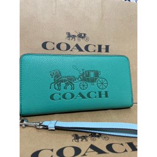 コーチ(COACH)の長財布 アウトレット COACH グリーン 馬車 ストラップ 母の日 プレゼント(財布)