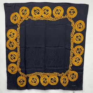 シャネル(CHANEL)の[USED/中古]CHANEL シャネル スカーフ 81×84 シルク ネックレス柄 ペイズリー ブラック ゴールド	 ブラック ゴールド シルク 中古 ai-tdc-020232(バンダナ/スカーフ)