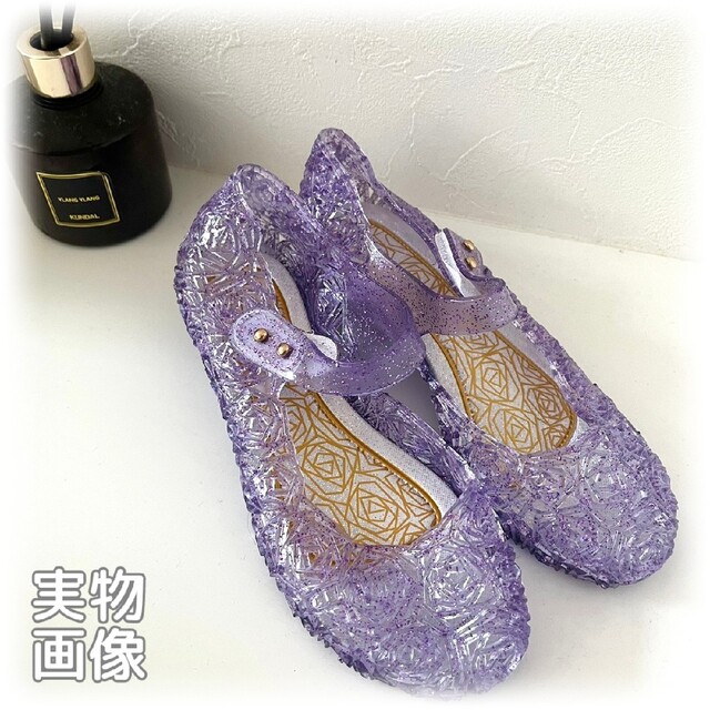 【15.5cm】ラバーサンダル　紫　パープル プリンセス　ガラスの靴風　キラキラ キッズ/ベビー/マタニティのキッズ靴/シューズ(15cm~)(サンダル)の商品写真