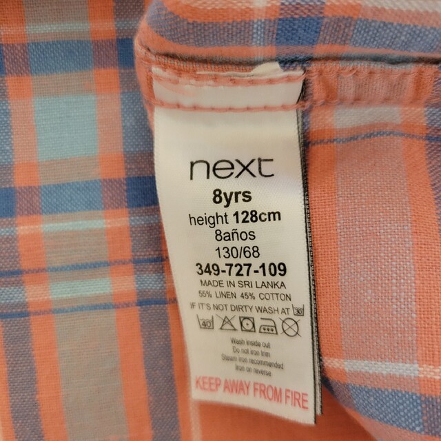 NEXT(ネクスト)のイギリスNEXTチェック半袖コットンリネンシャツ128CMネクスト キッズ/ベビー/マタニティのキッズ服男の子用(90cm~)(ブラウス)の商品写真