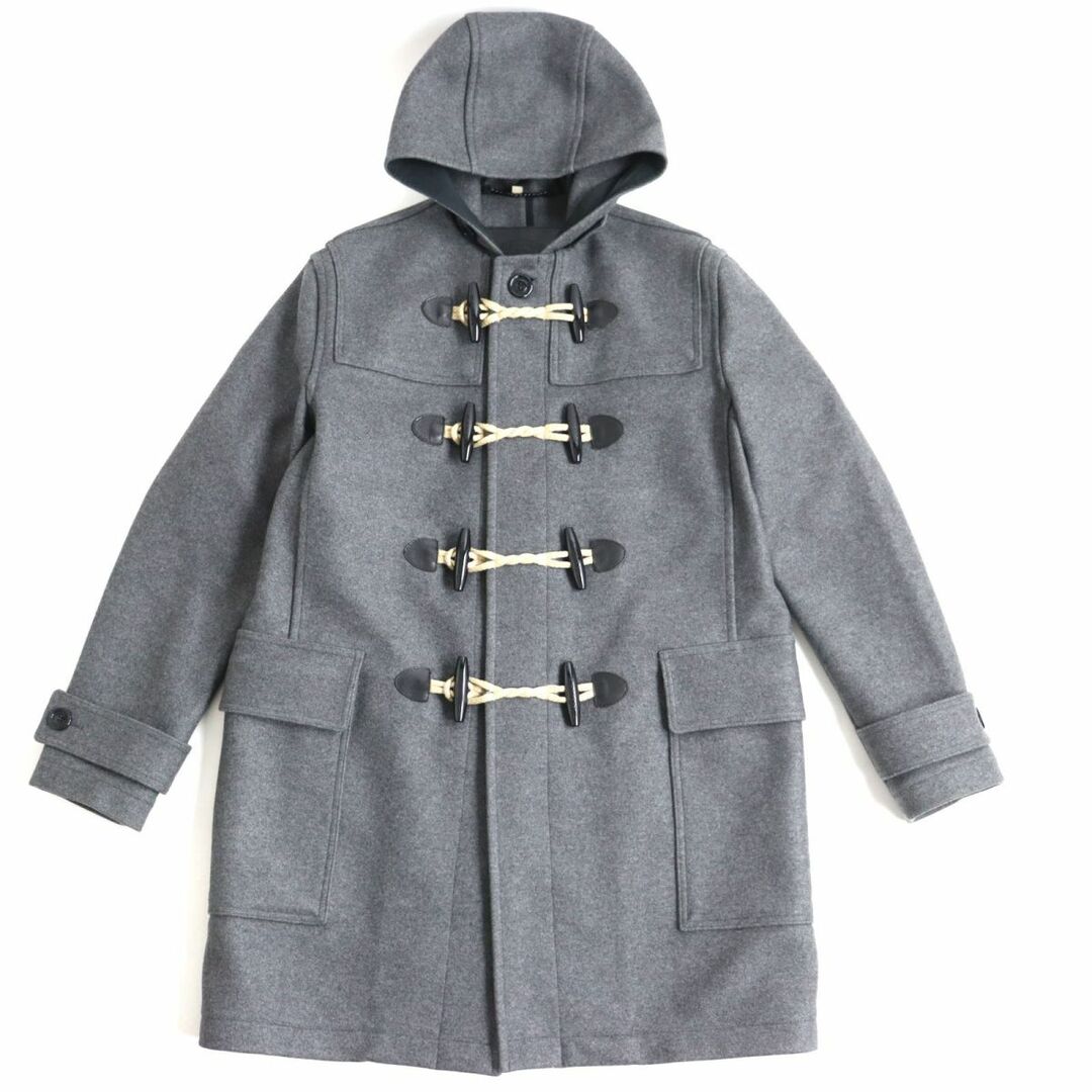 美品◆BURBERRY LONDON バーバリーロンドン トグルボタン レザー使い フーデッド ダッフルコート グレー L メンズ 英国製 国内正規品 r08-st30322-562 | フリマアプリ ラクマ