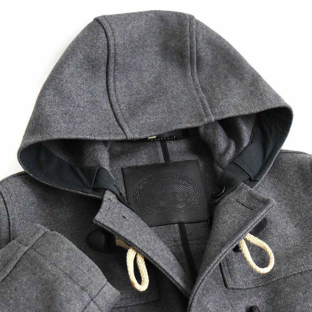 美品◆BURBERRY LONDON バーバリーロンドン トグルボタン レザー使い フーデッド ダッフルコート グレー L メンズ 英国製 国内正規品 r08-st30322-562