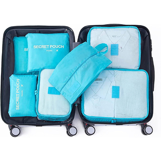トラベルポーチ 7点セット 旅行用品 出張 収納 衣類 防水 便利グッズ ブルー(旅行用品)