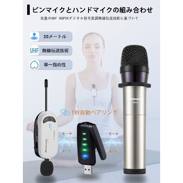 ワイヤレスマイクUSB ALVOXCON ピンマイク ハンドマイク iPhone www