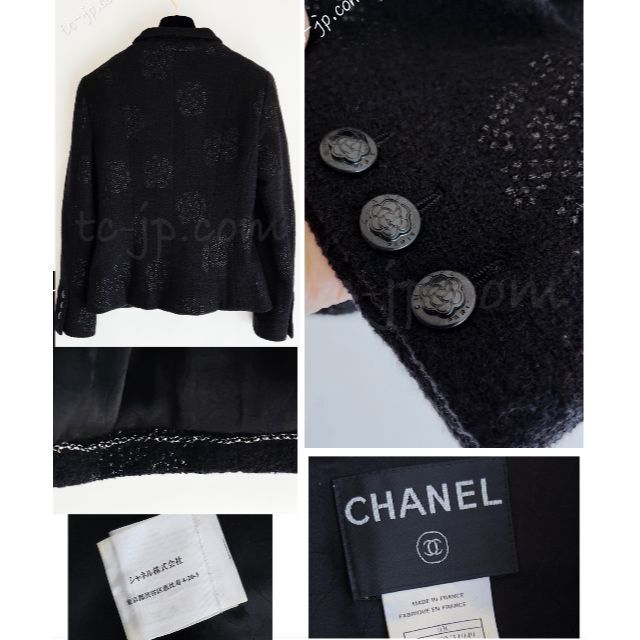 CHANEL(シャネル)の超美品 シャネル ジャケット CHANEL ブラック・カメリア・40 42 レディースのジャケット/アウター(テーラードジャケット)の商品写真